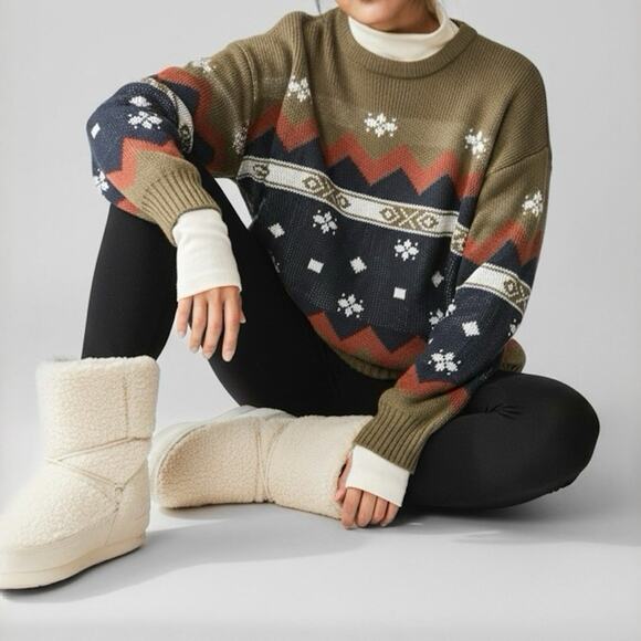 90s Southwestern Earthy Sweater Lodge Cabincore Americana Olive Rust Burnt L - Picture 2 of 10